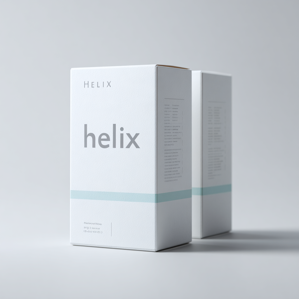 Helix supplement package on neutral background